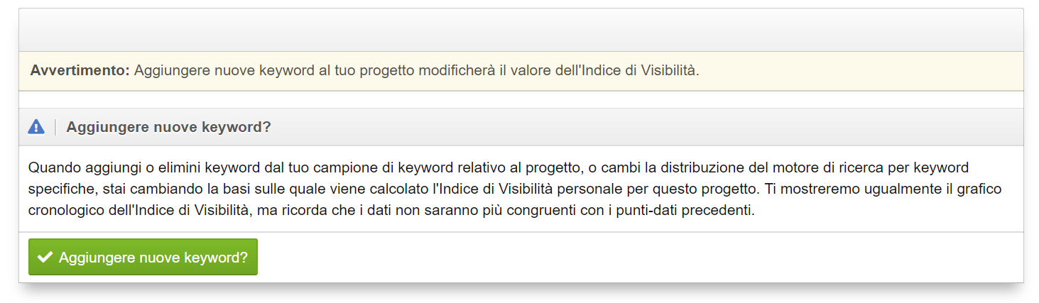 Avviso per aggiungere nuove keyword nell'Optimizer SISTRIX