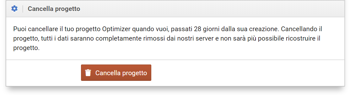 Cancellare un progetto nell'optimizer SISTRIX