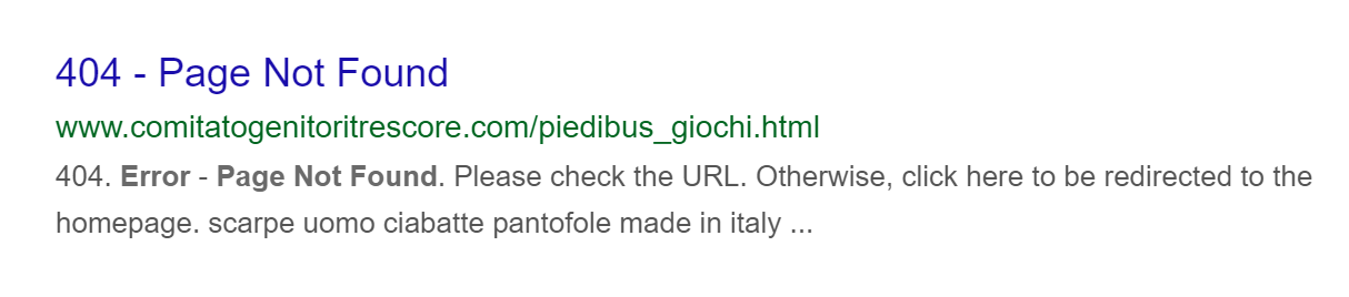 Esempio risultato 404 nelle SERP