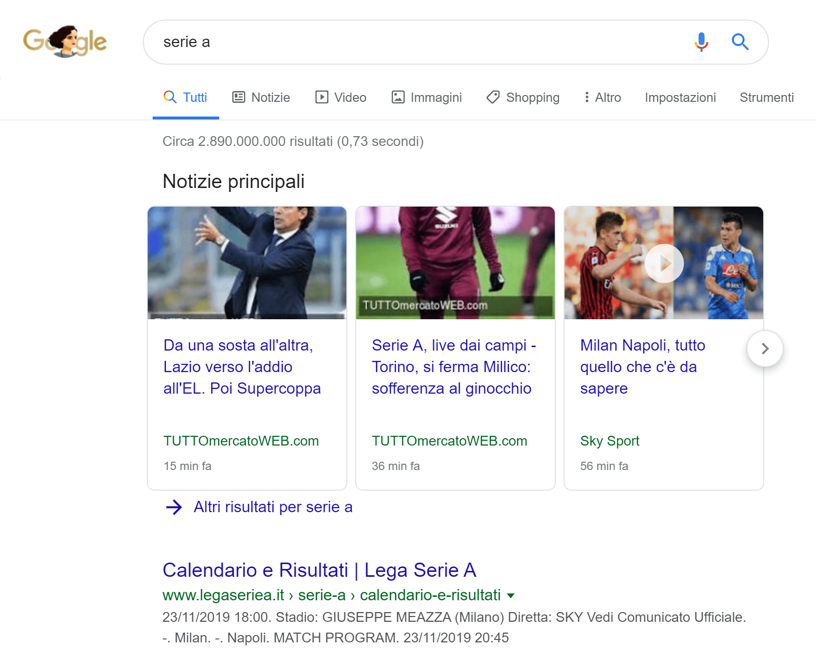 Risultati di Google News nelle SERP desktop