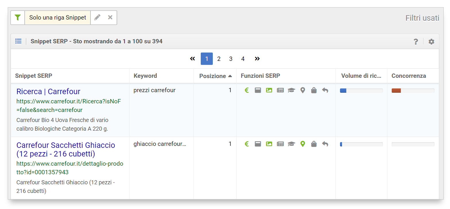 Risultati per il filtro "Solo una riga Snippet" nel Toolbox SISTRIX