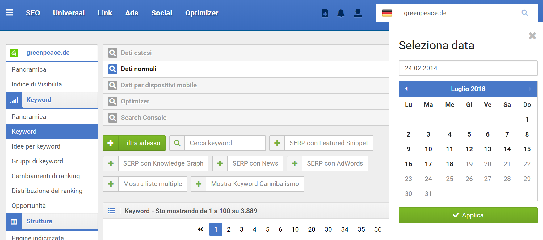 Selezionare la data nelle tabelle del Toolbox SISTRIX