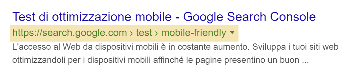 Google potrebbe inserire il percorso della breadcrumb nei risultati di ricerca, se ne riconosce i dati strutturati