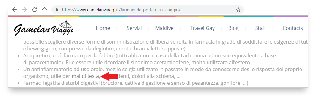 Secondo esempio di link difficile da individuare nel testo di farmacoecura.it