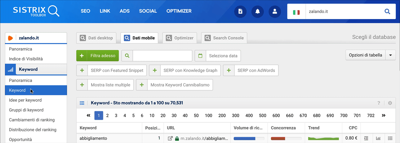 Come impostare una data nella sezione "Keyword" del Toolbox SISTRIX