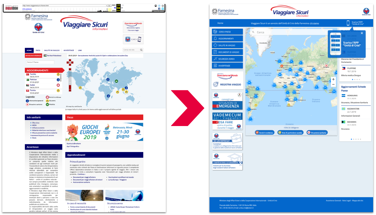 Confronto homepage viaggiaresicuri.it