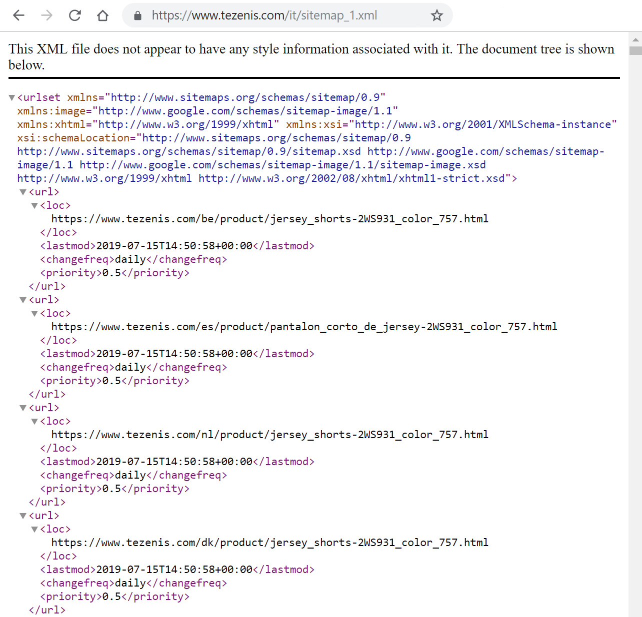 Esempio sitemap xml