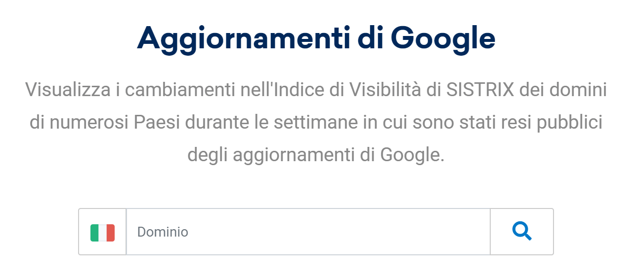 Tool di SISTRIX Google Update Checker.