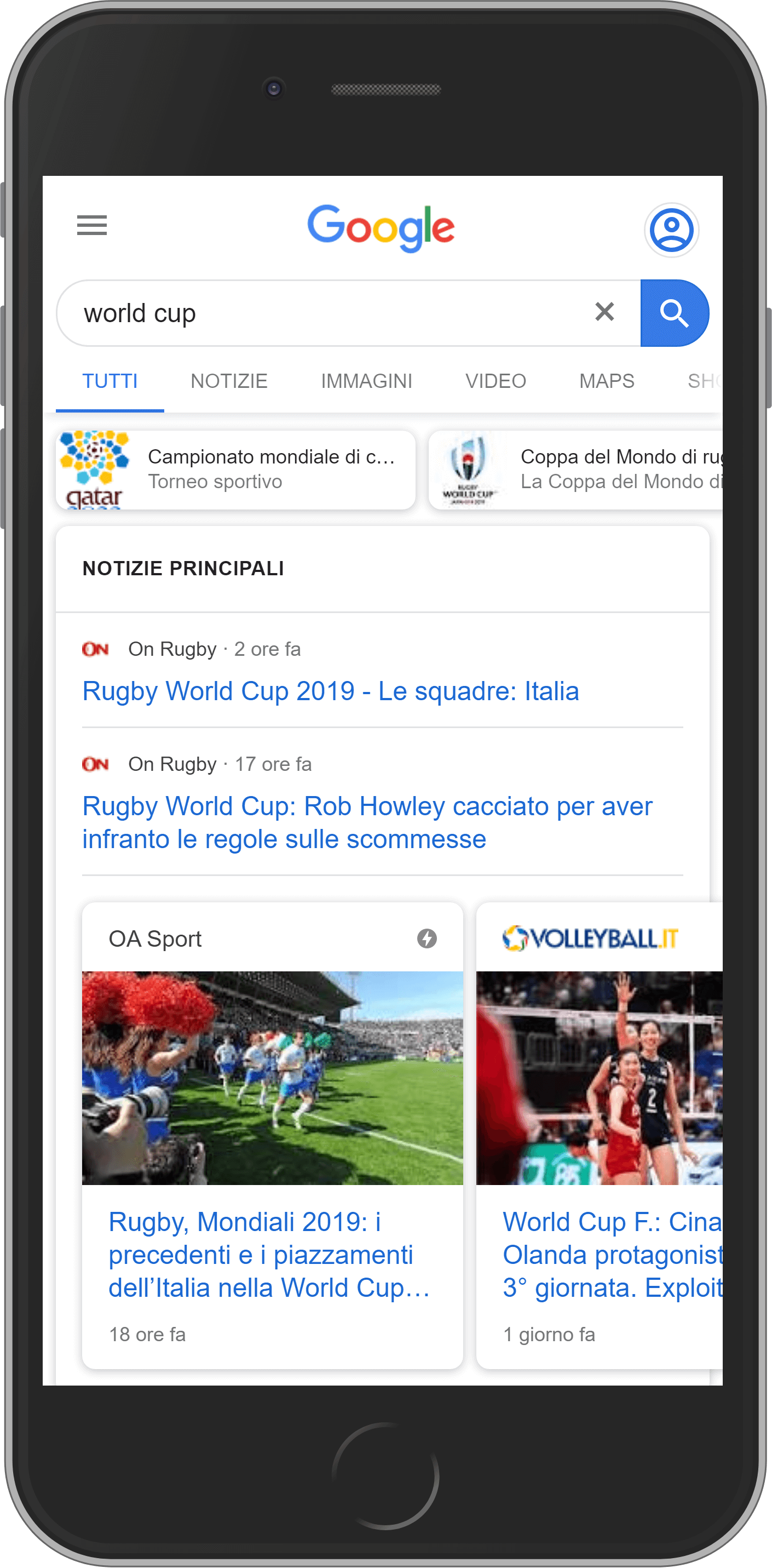 serp mobile per "world cup"