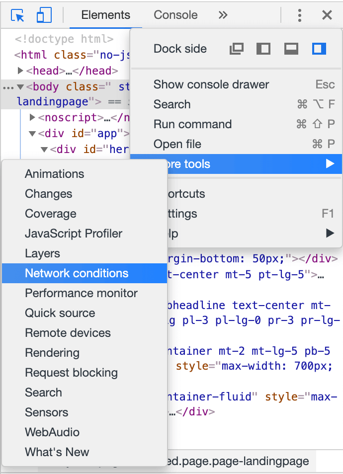 Come raggiungere Network Conditions da Developer Console