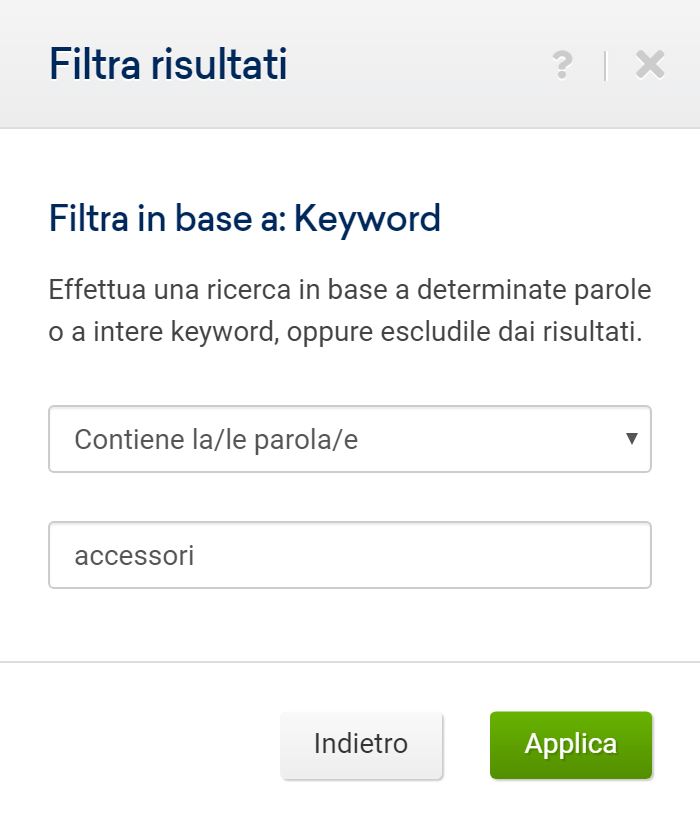 Toolbox SISTRIX: filtro per keyword