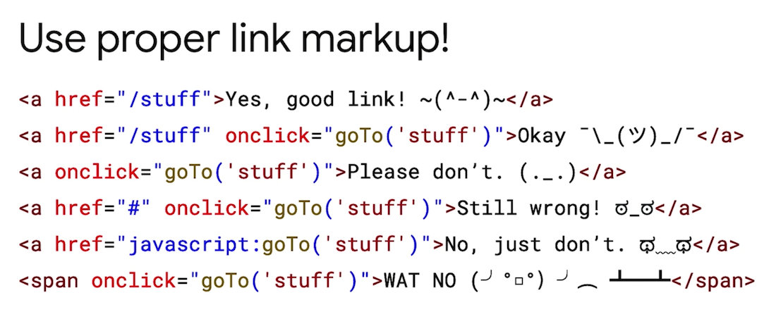 "Use proper link markup" di Google