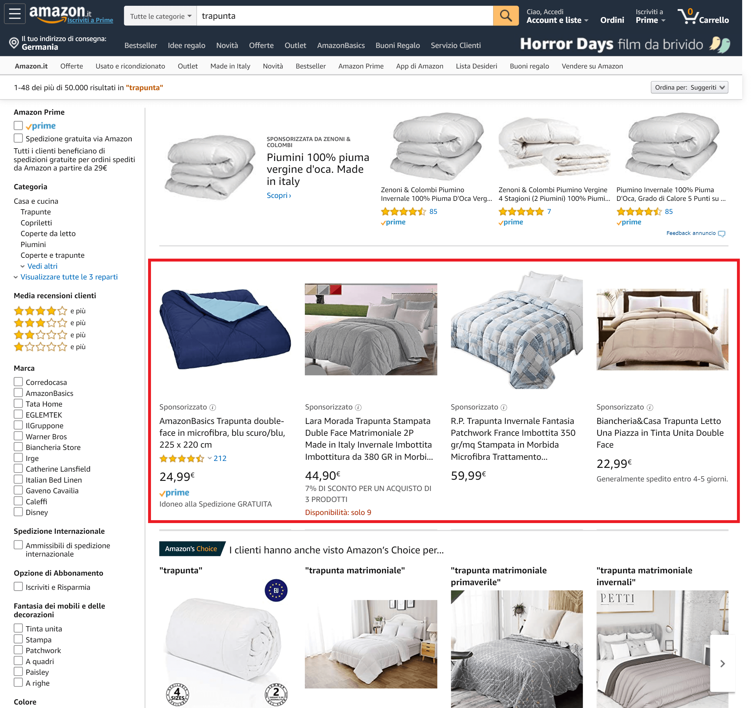 Tipica pagina di ricerca su Amazon