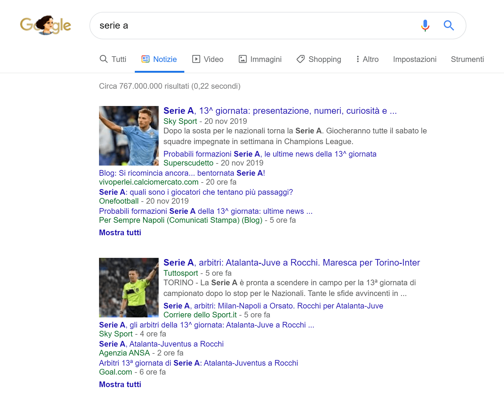 Sezione "Notizie" di Google