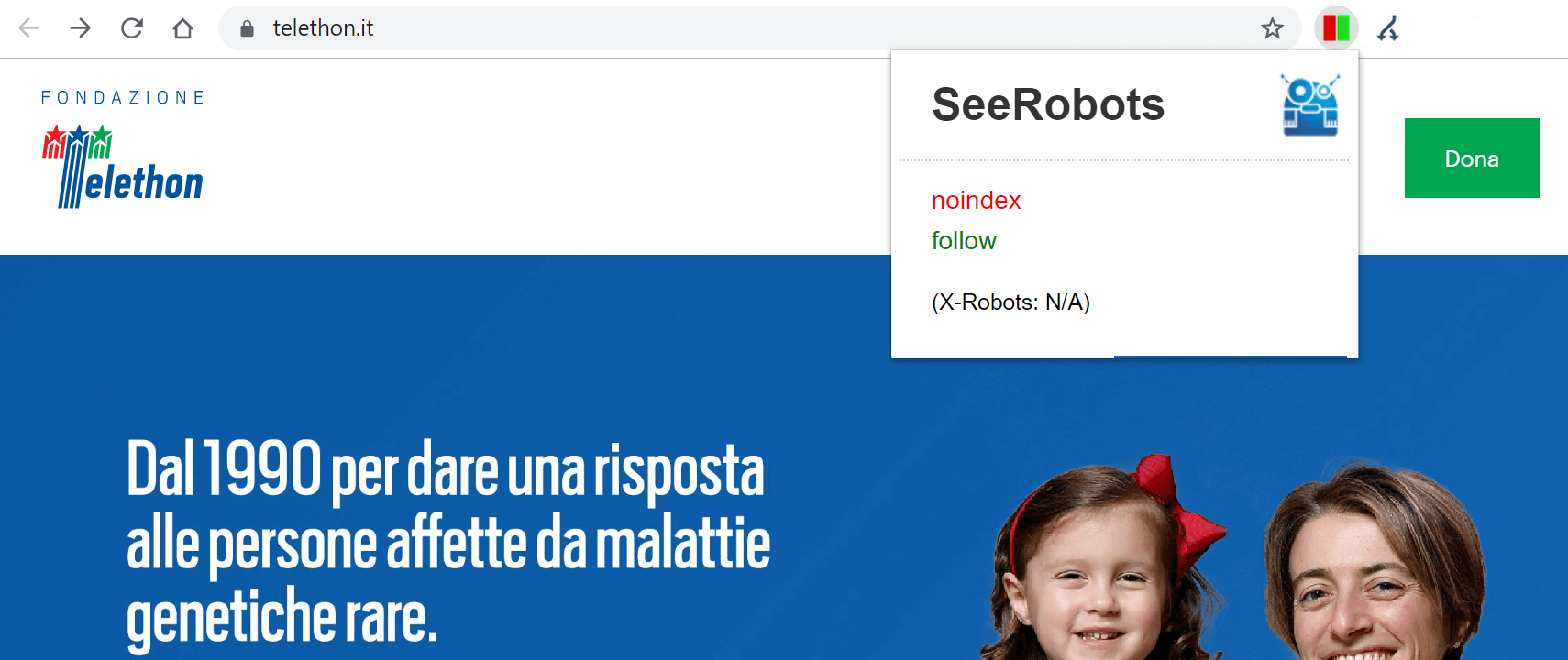 L'homepage di telethon.it non risulta indicizzata