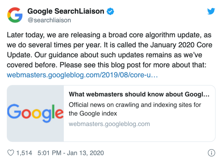 Google annuncia il January 2020 Core Update