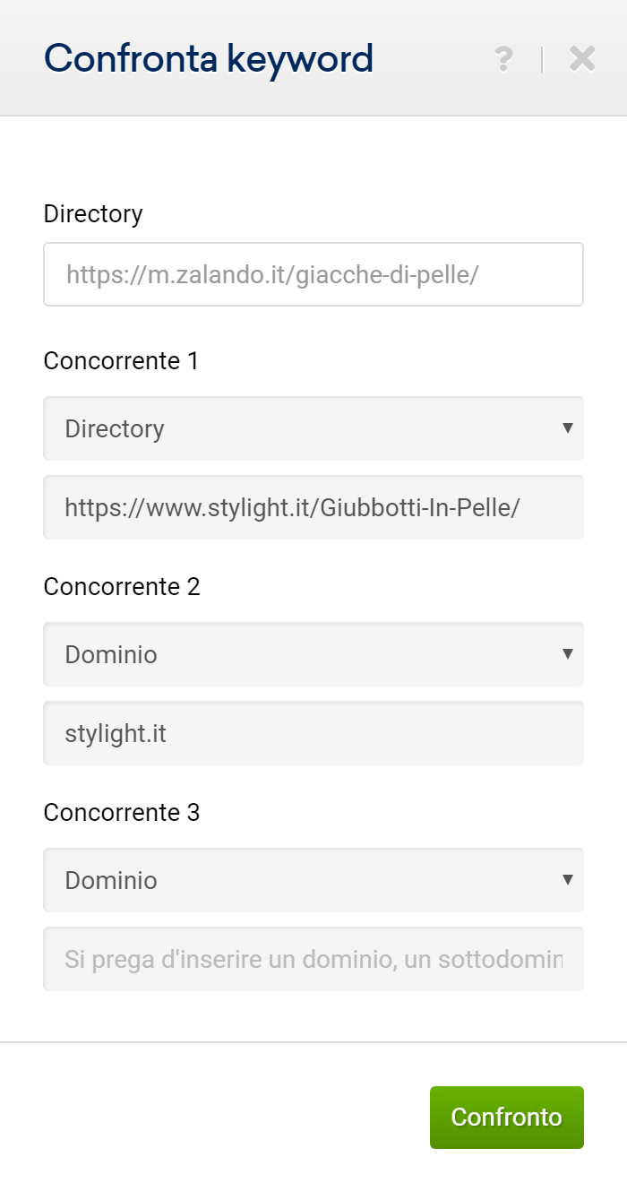 Confronto tra domini e directory concorrenti nella finestra d'input del Toolbox SISTRIX