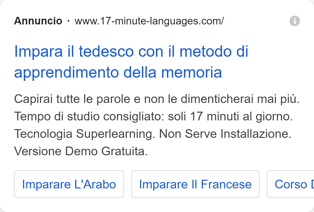 Esempio di annuncio Google Ads