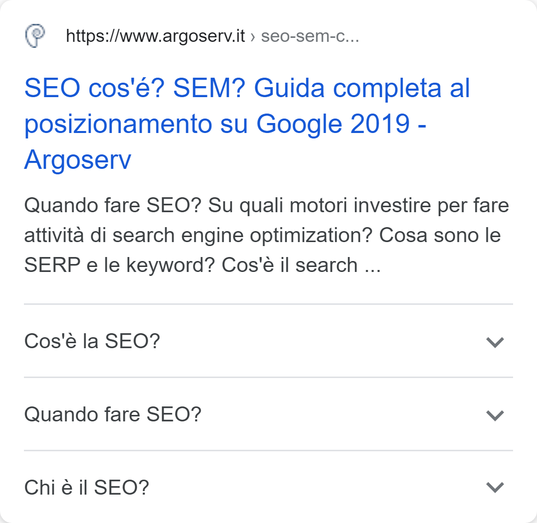 Esempio di rich snippet con FAQ