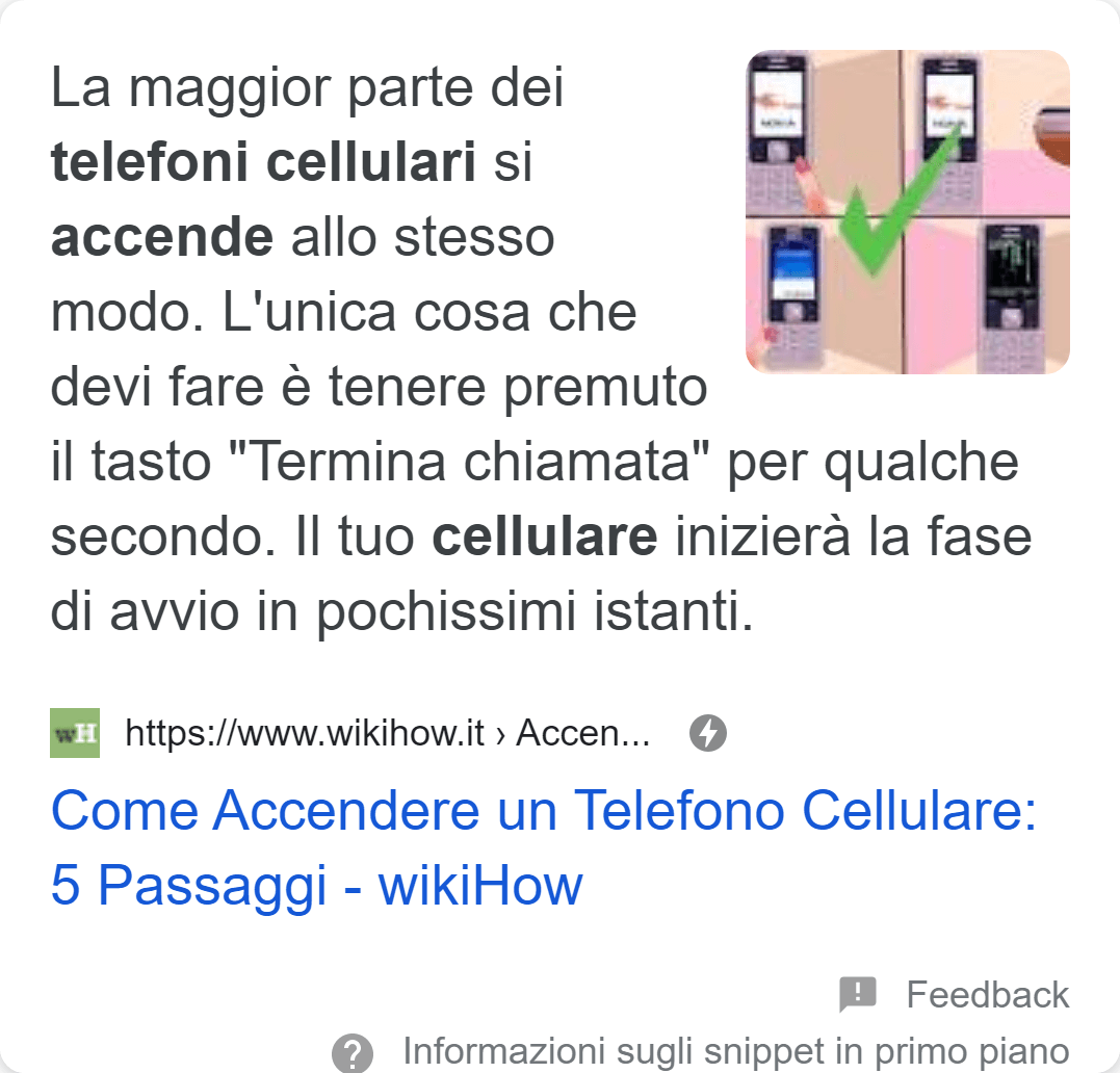 Esempio di Featured Snippet