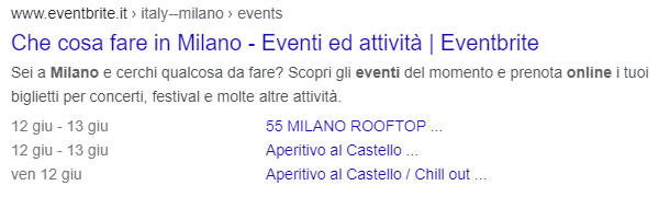 Esempio di risultato evento nelle SERP