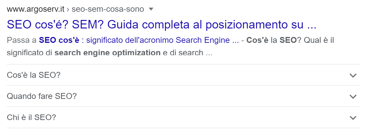 Esempio di risultato FAQ su desktop