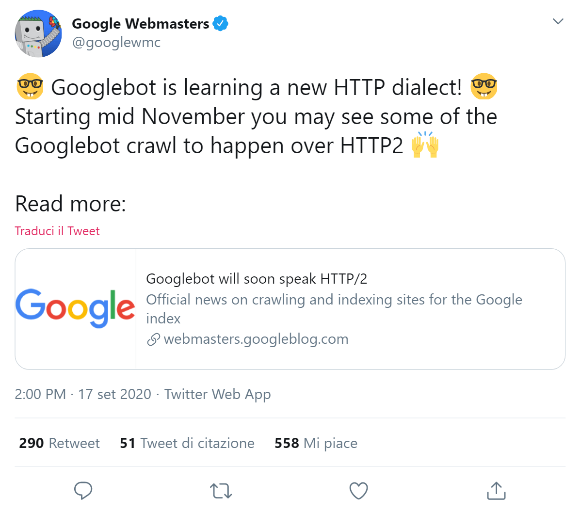 Annuncio di Google: Googlebot sta imparando l'HTTP/2