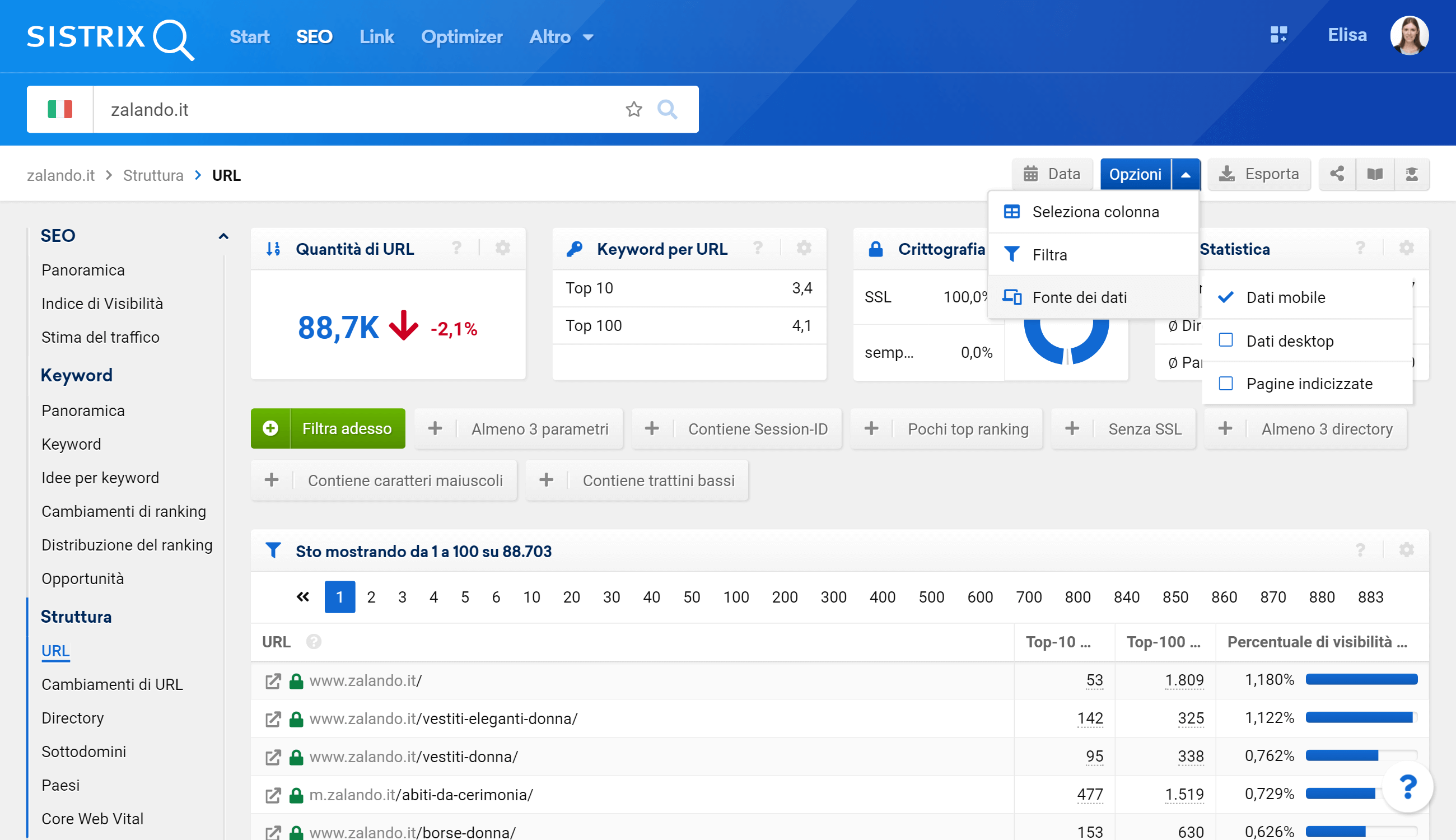 Come trovare le pagine indicizzate di un dominio su SISTRIX