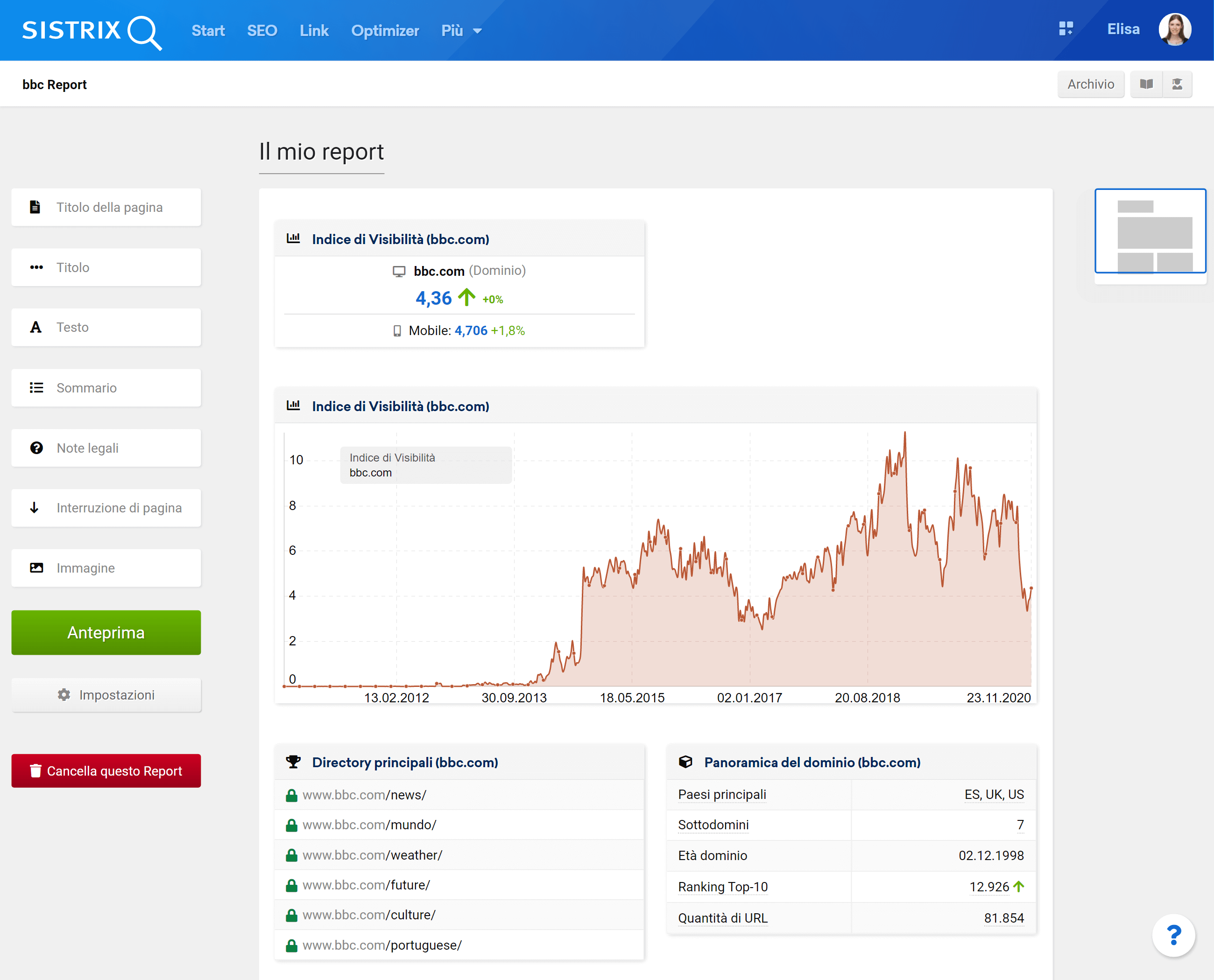 Esempio di report su SISTRIX