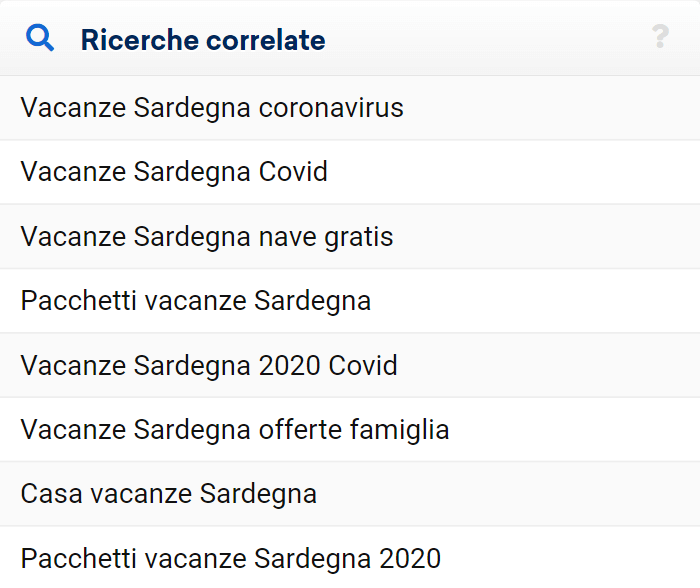 Keyword correlate a "vacanze sardegna"