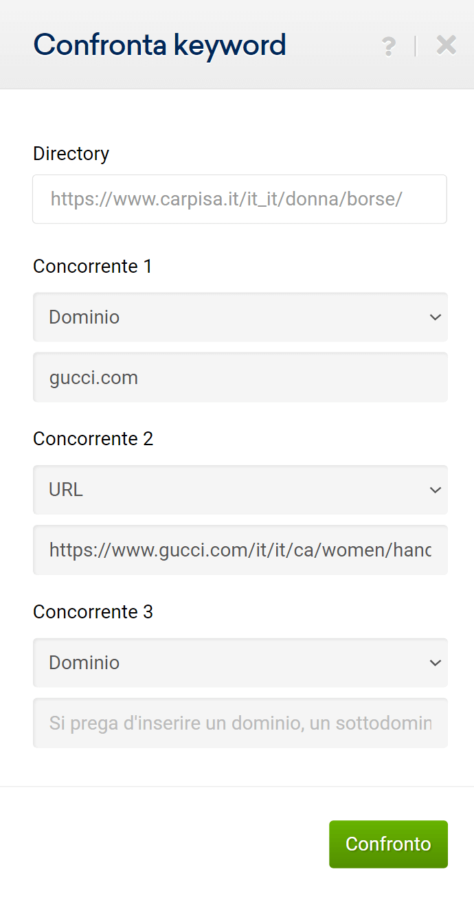 È possibile confrontare anche URL e domini tra loro