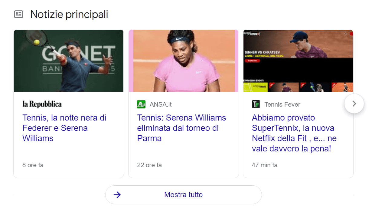 Esempio di vertical per Google News