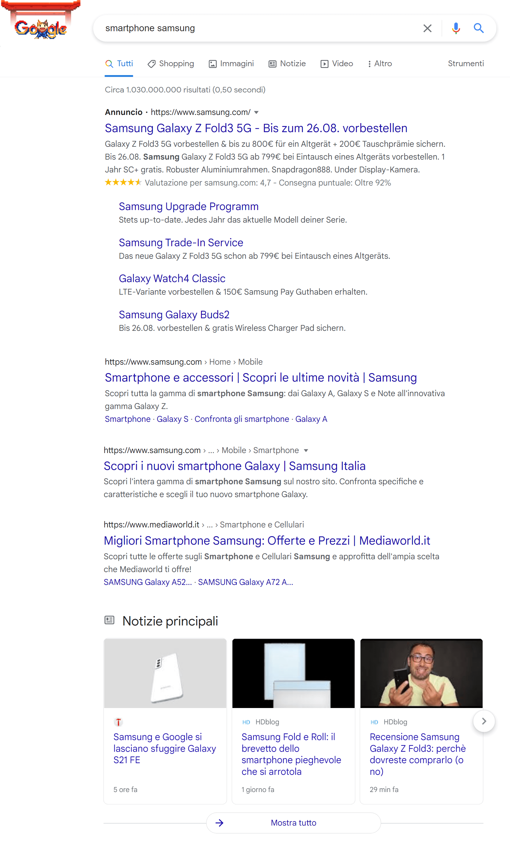 Esempio di SERP