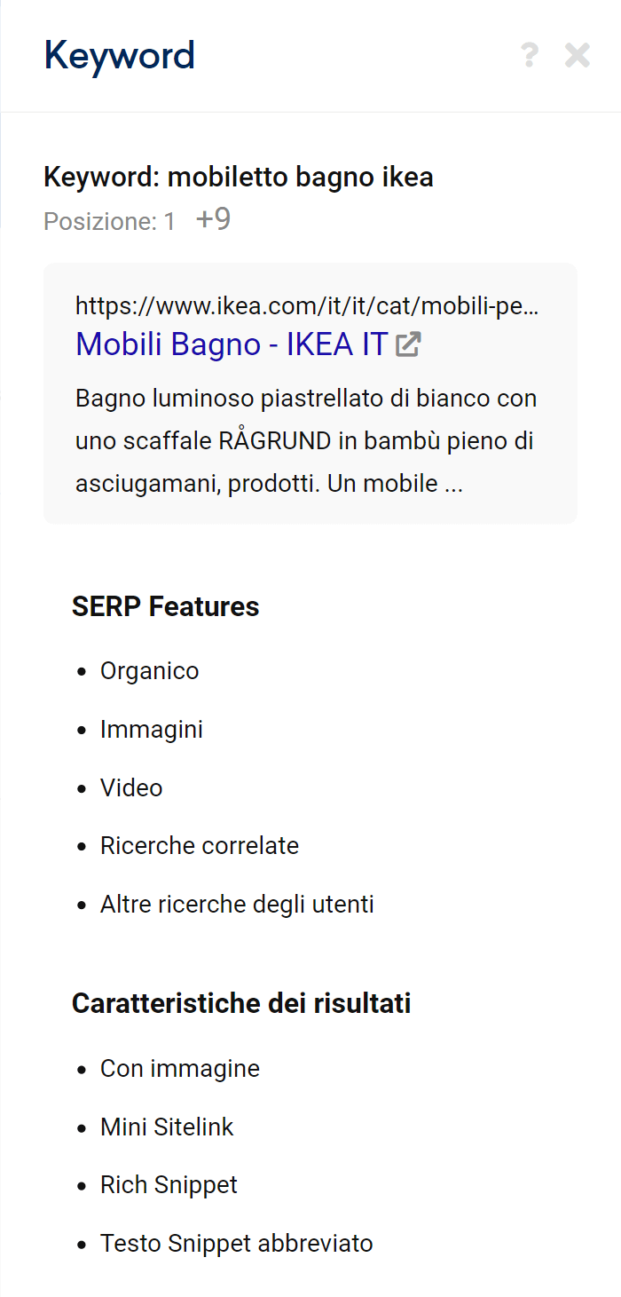 Maggiori informazioni sulle SERP features di un risultato