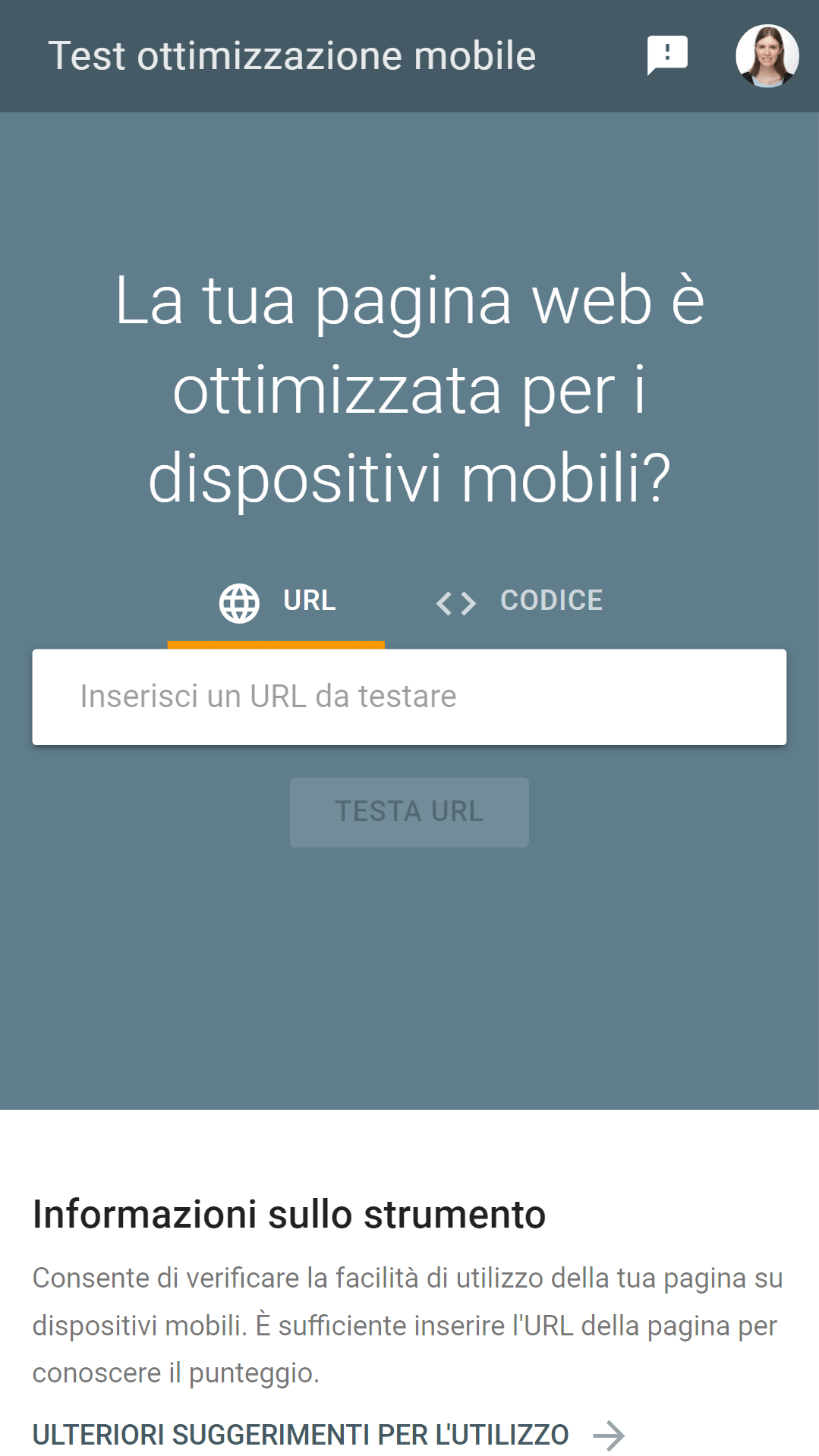 Test di ottimizzazione mobile di Google