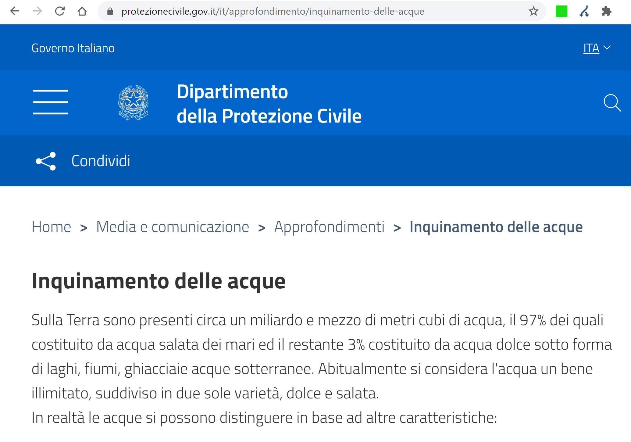 Pagina 200 corrispondente del sito protezionecivile.gov.it