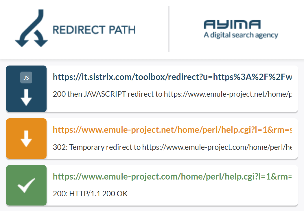 Ayima Redirect Path rileva un reindirizzamento 302