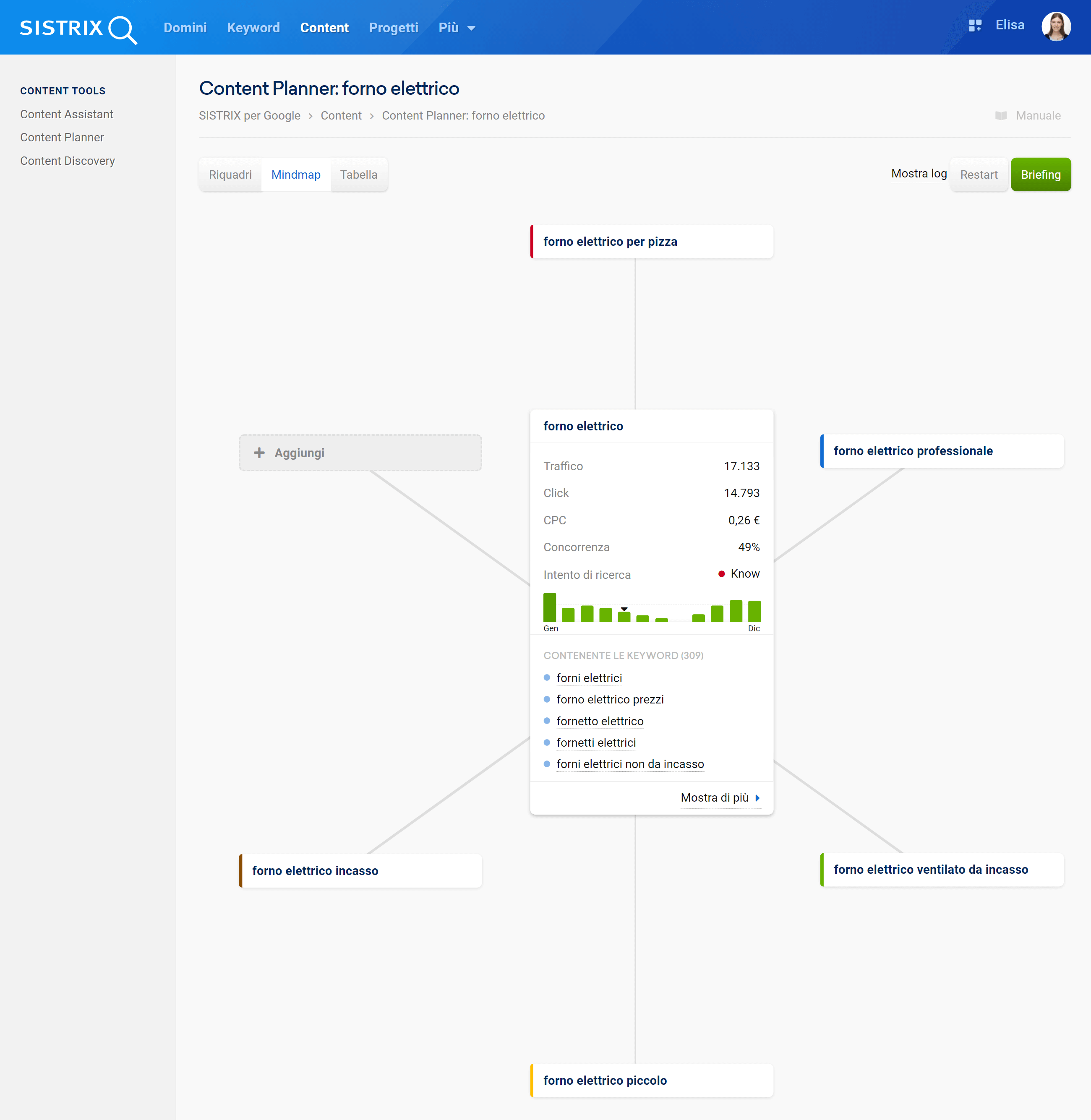 Mindmap del Content Planner di SISTRIX