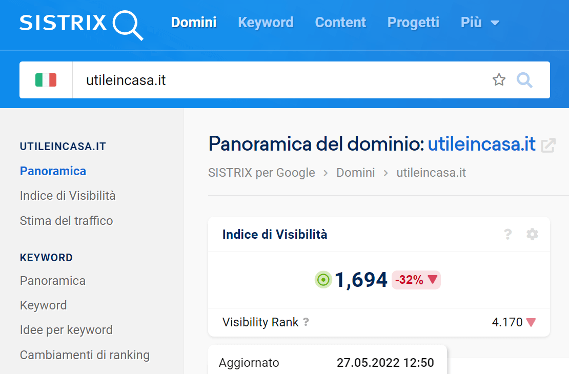 Aggiornamento dei dati live di utileincasa.it