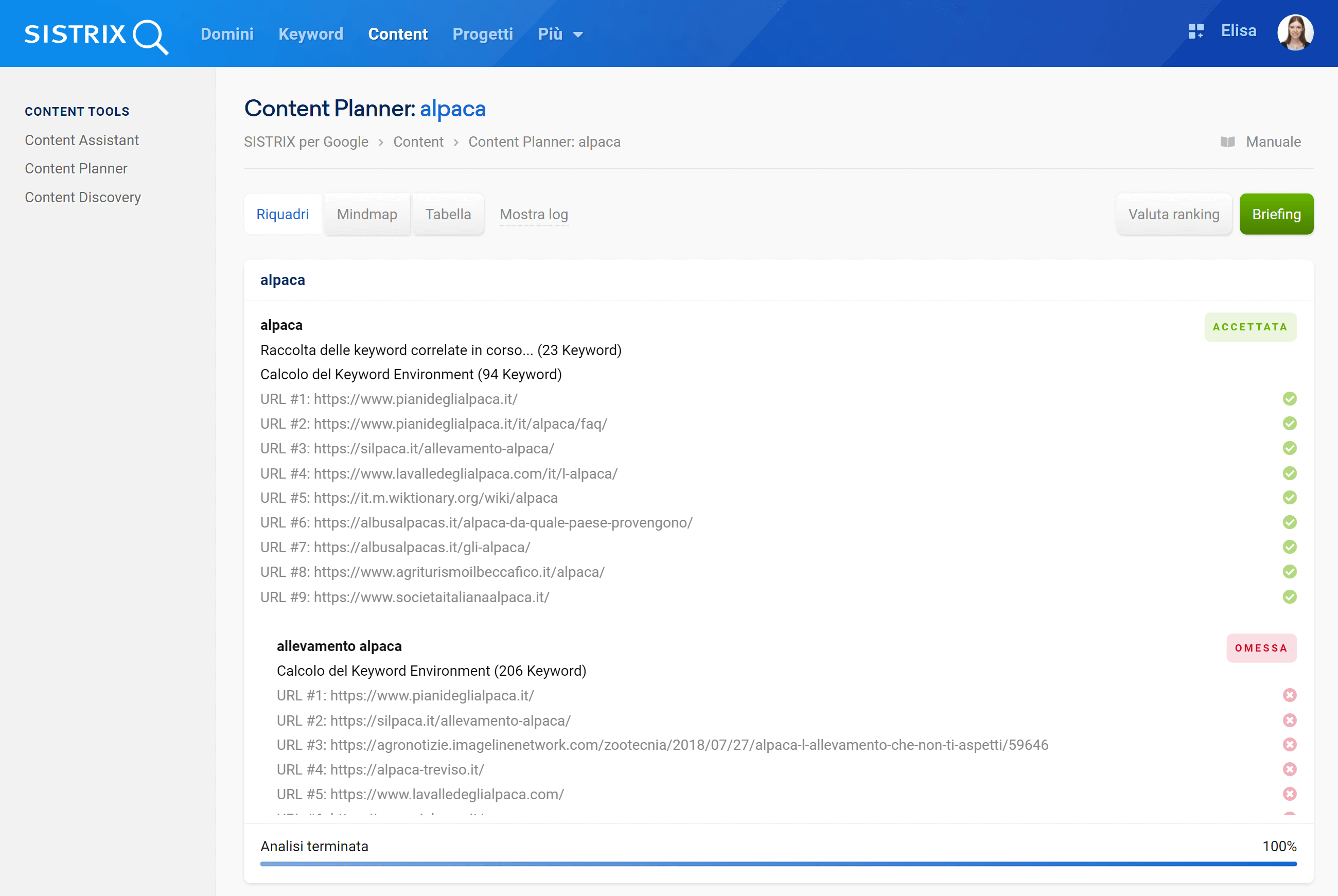 Esempio di content planner