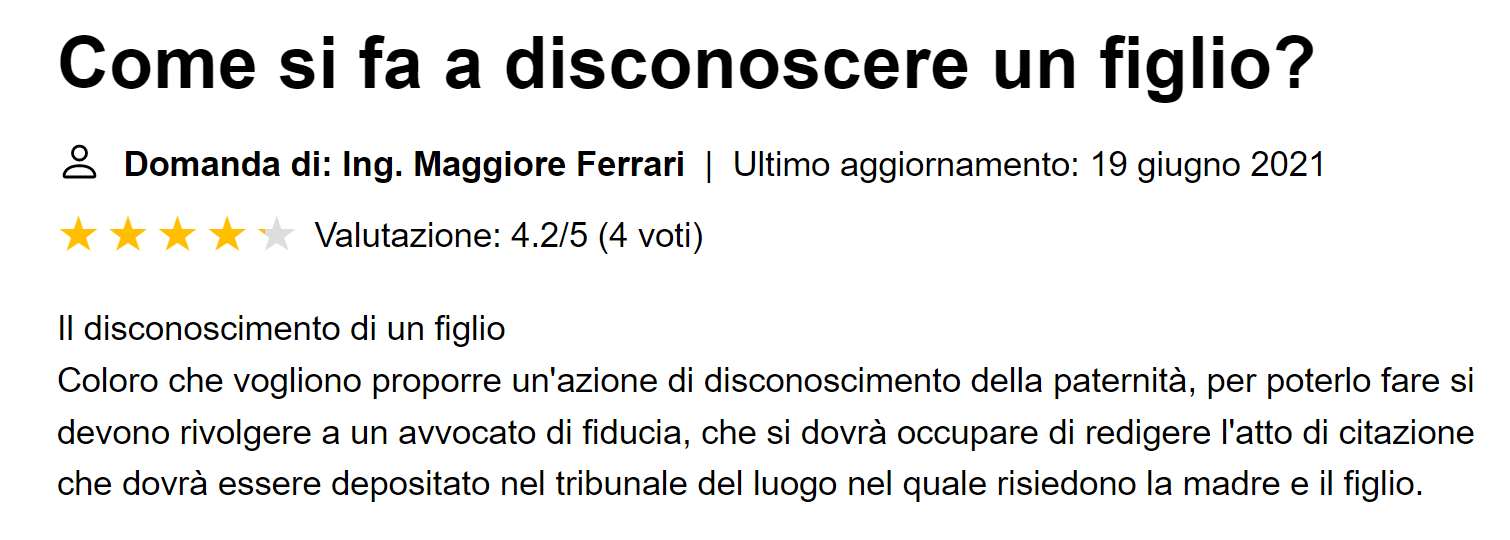 contenuto di qualcherisposta.it su "come disconoscere un figlio"