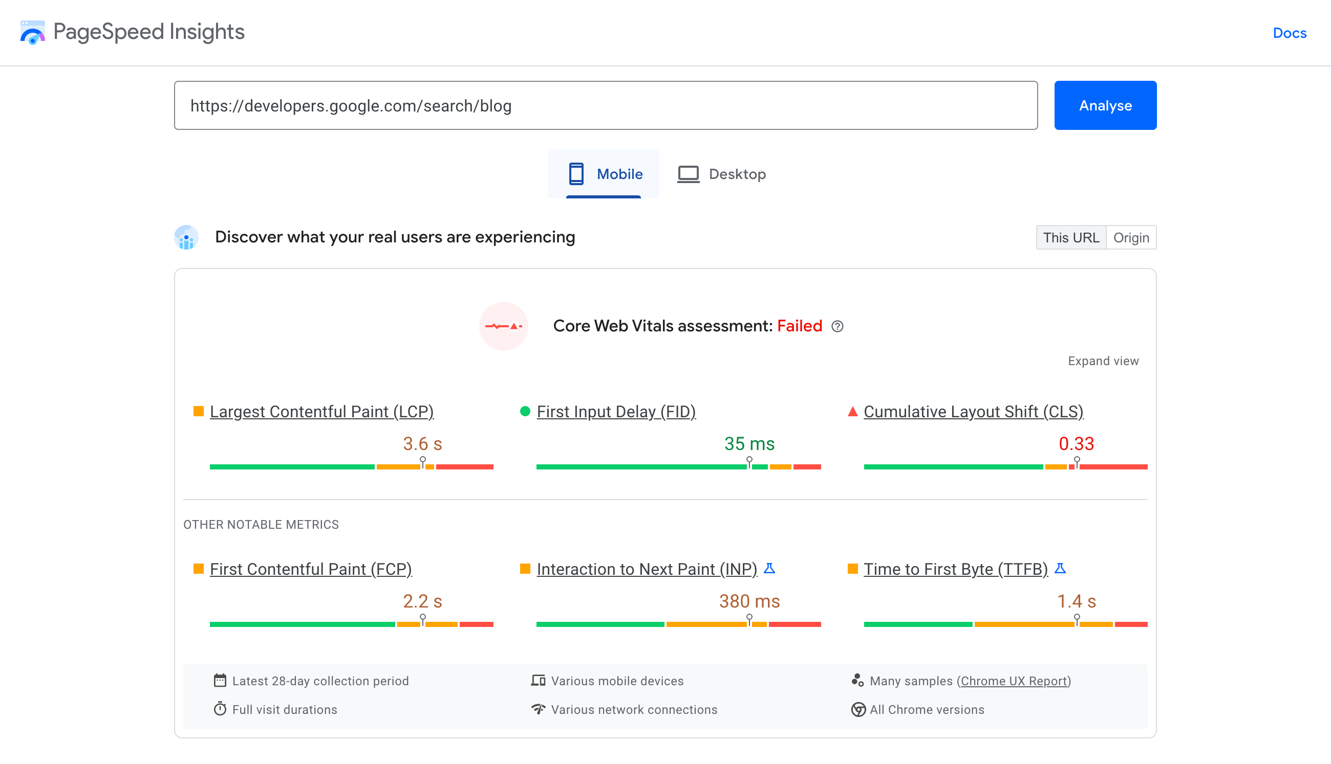 esempio di cosa misurano i Google PageSpeed Insights 1