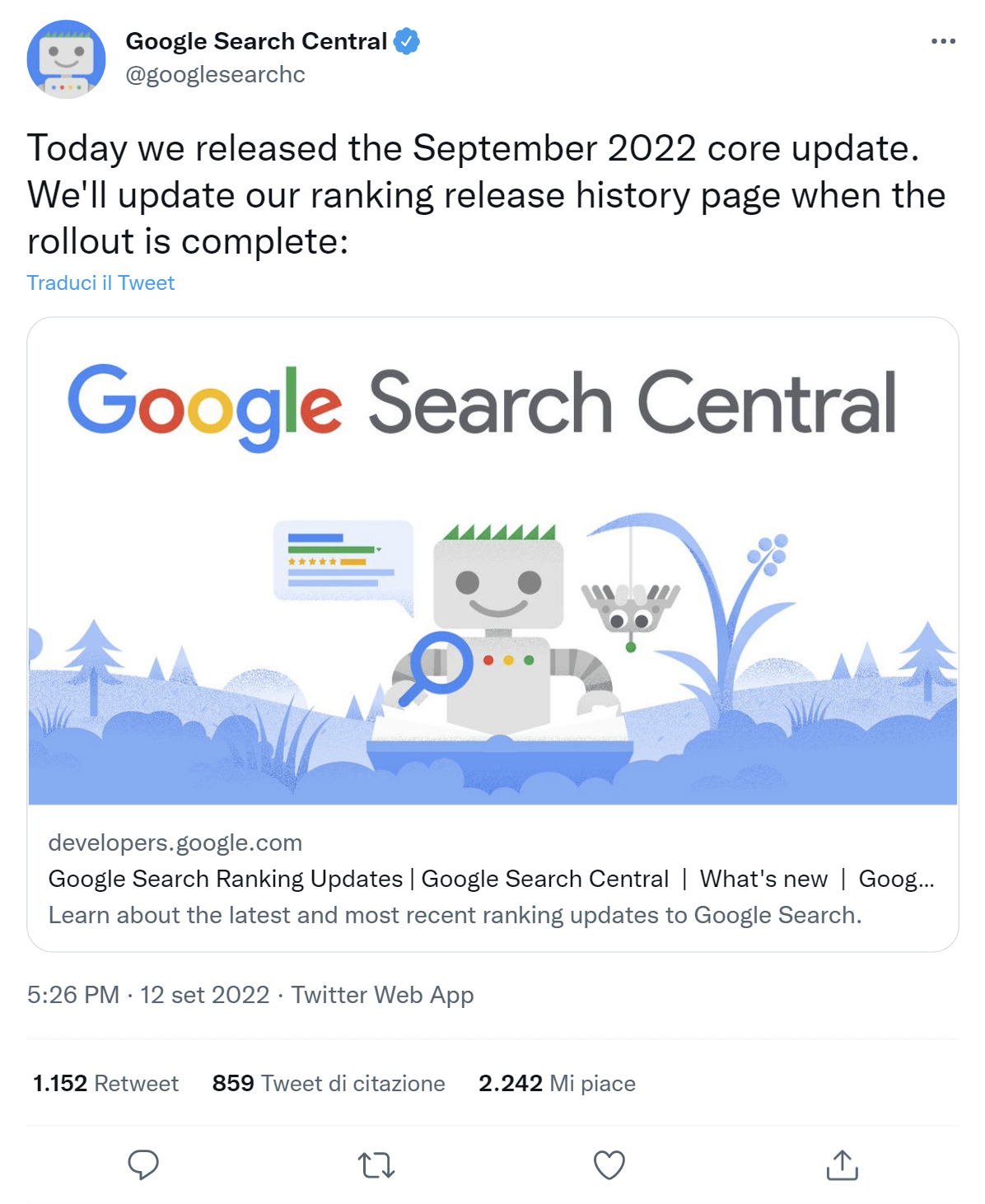Annonce de la mise à jour Core September 2022