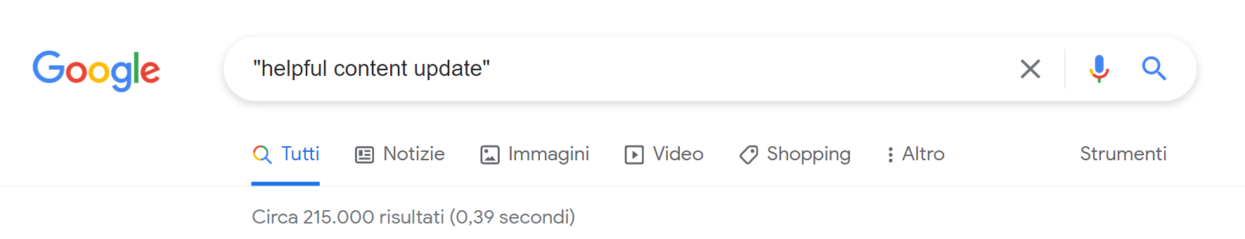 Ricerca su Google di "helpful content update"
