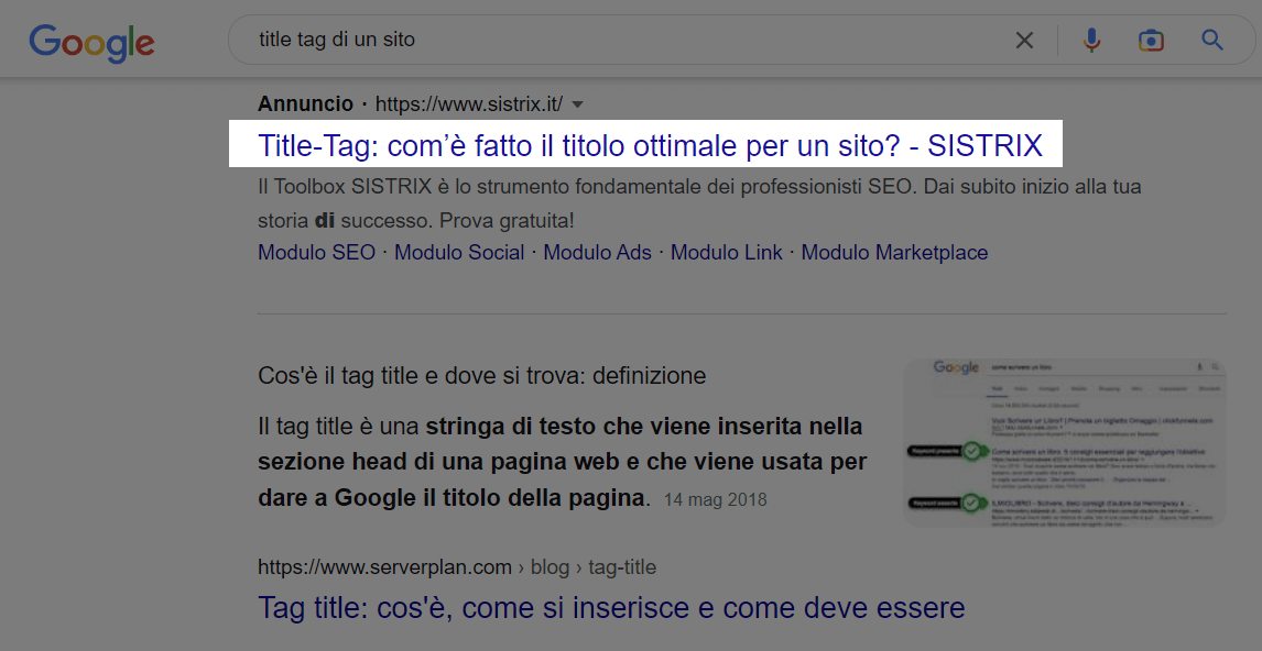 title tag: esempio titolo perfetto