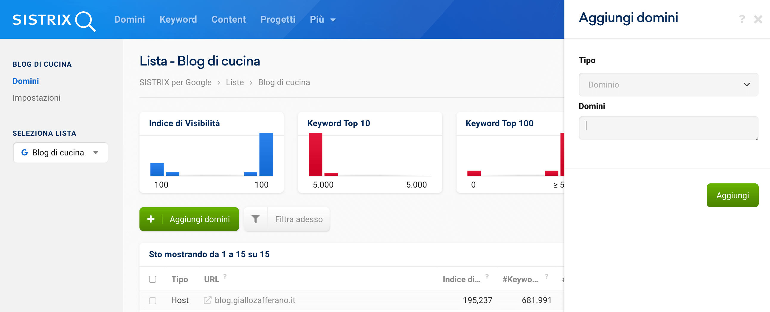 Aggiungere domini manualmente a una lista