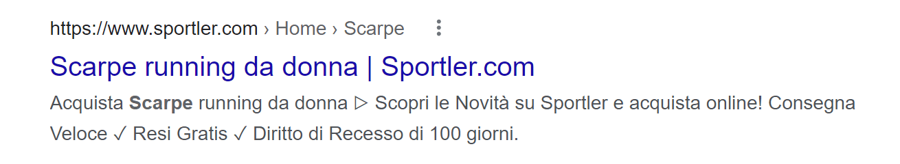 Meta-description ottimale per la keyword "scarpe da jogging"