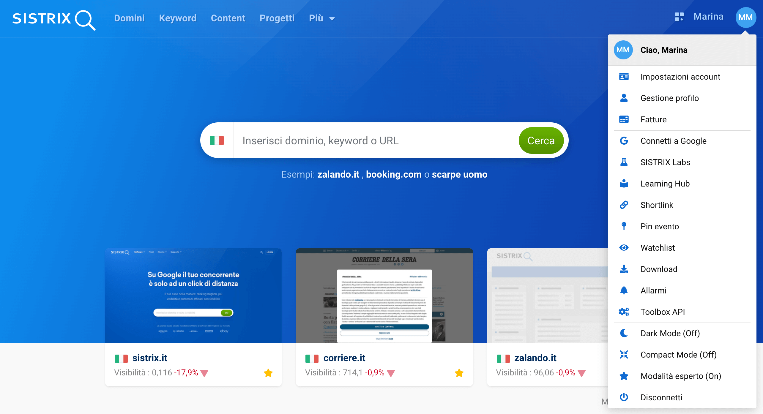 Panoramica impostazioni Toolbox SISTRIX