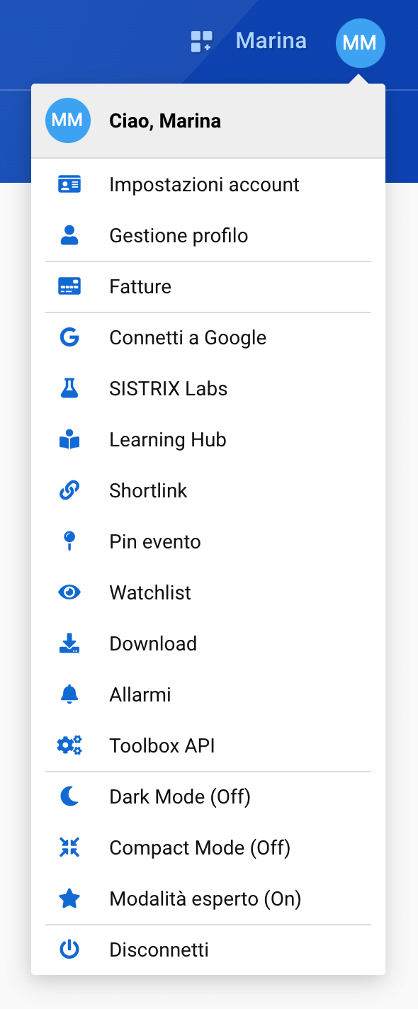 Panoramica delle impostazioni del Toolbox SISTRIX