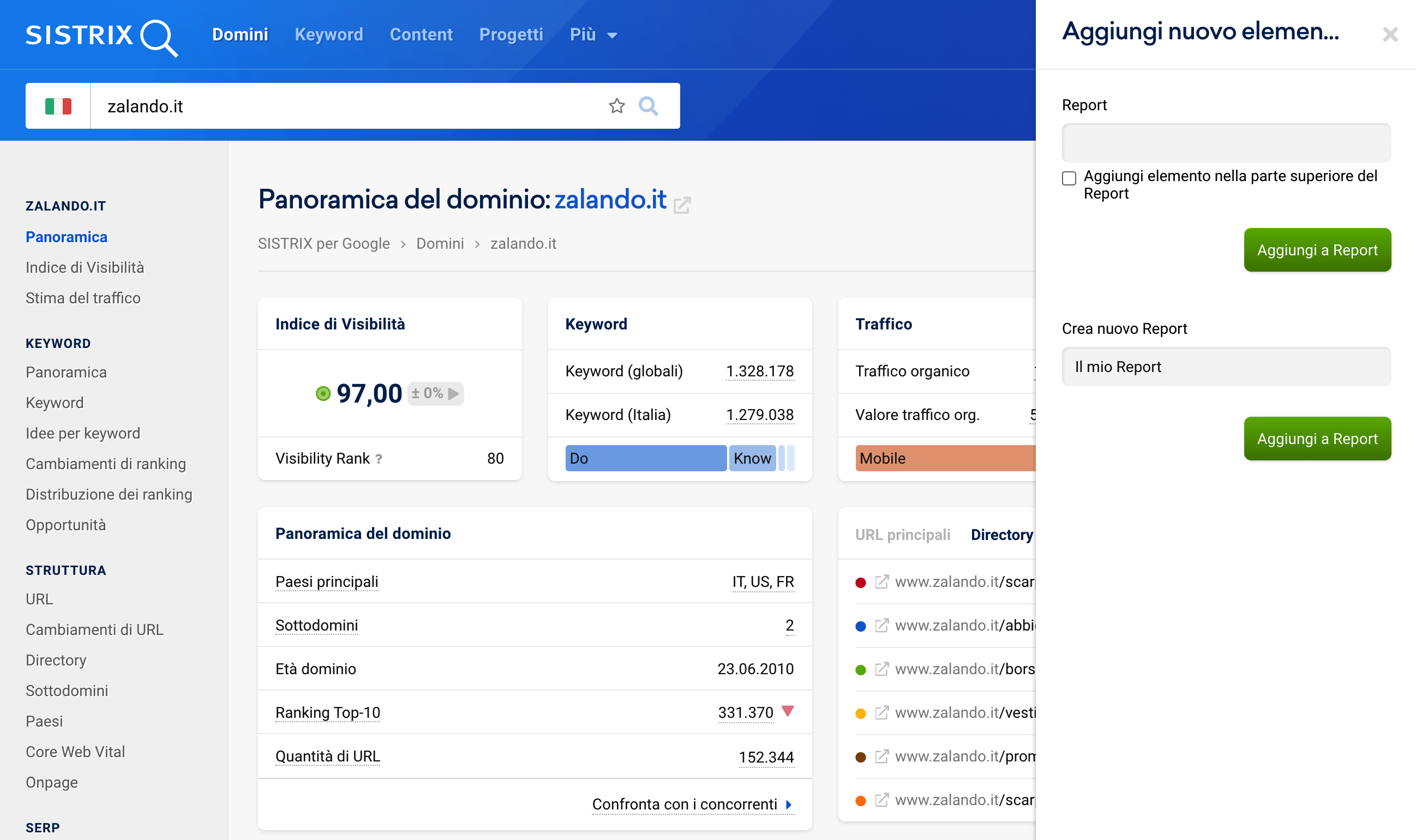 Aggiungere o creare nuovo report su SISTRIX